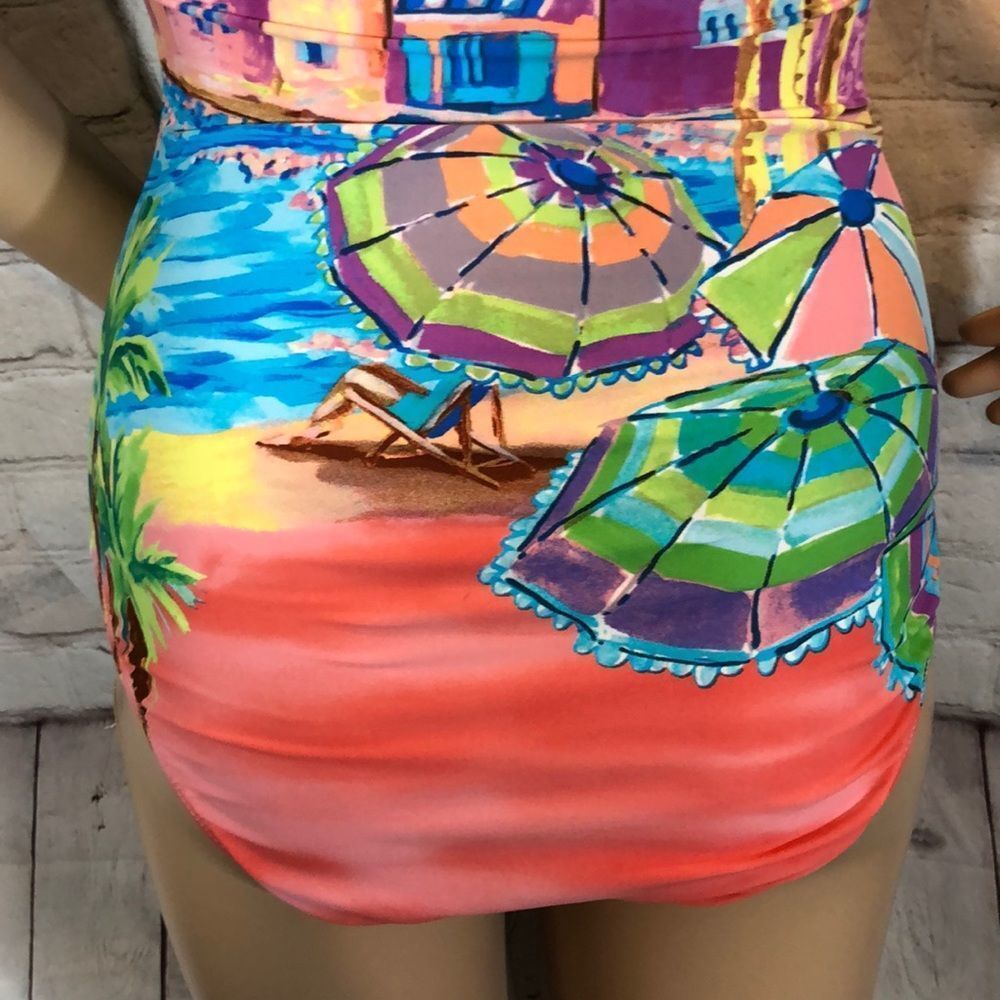 Anne Cole Beach Print 1 Piece Strapless Swimsuit S - Picture 11 of 16